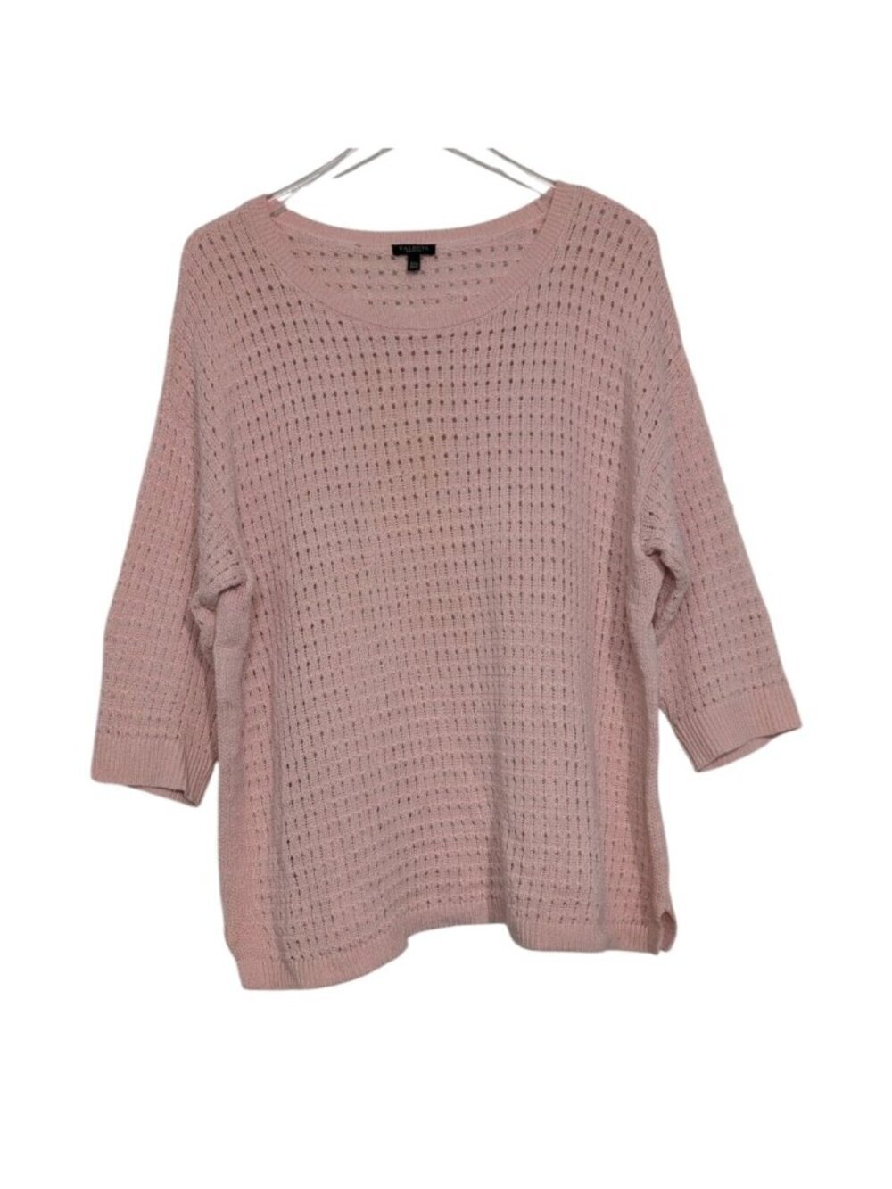 Talbots Open Weave Knit Sweater Womens Petite Size 2X Pink 3/4 Sleeve Boxy Casua